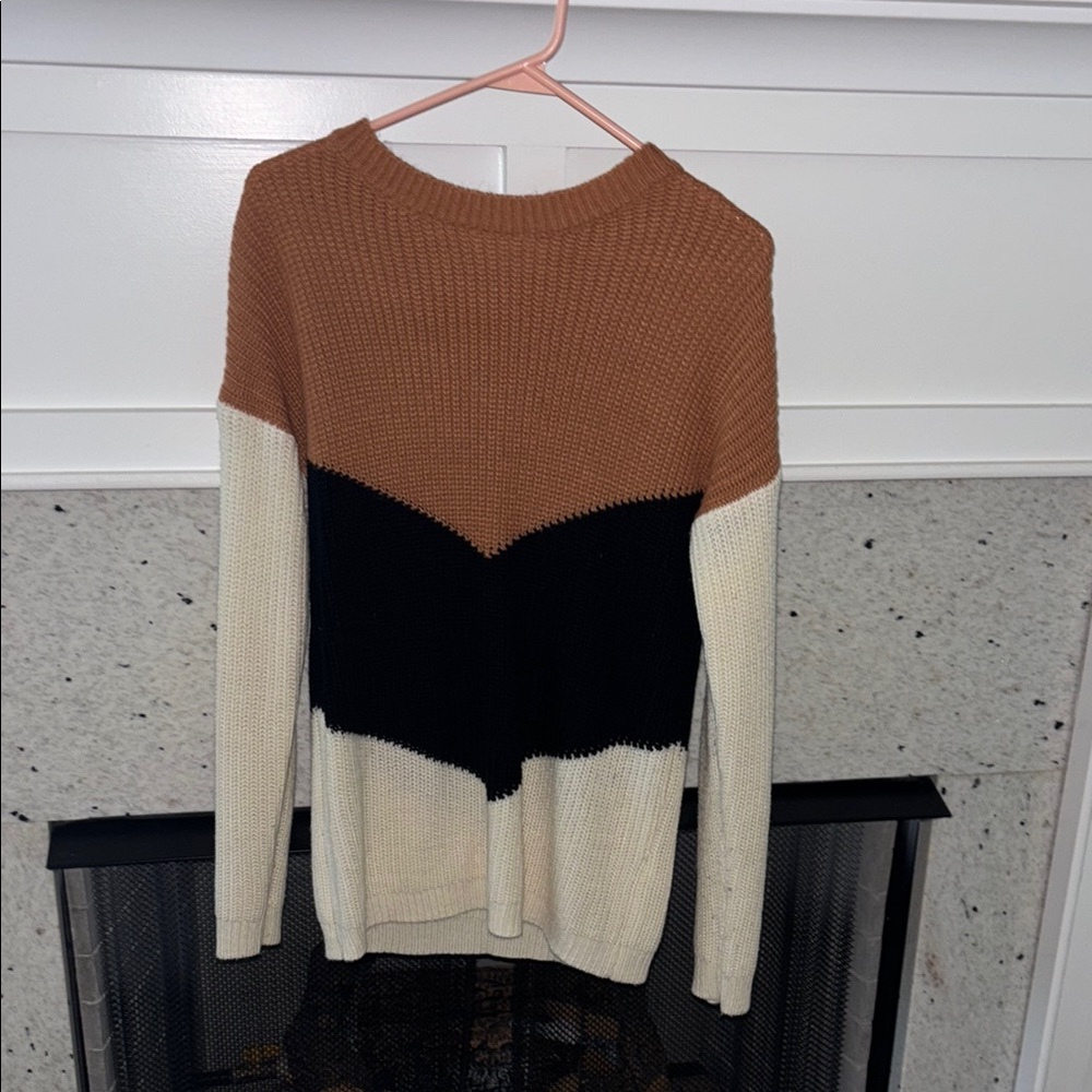 Colorblock Sweater - Brown, Black, and Cream